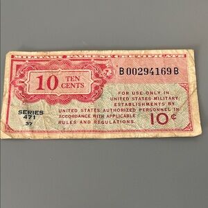 Vintage Military Payment Certificate “MPC” 1947 Rare 10 Cents Series 471